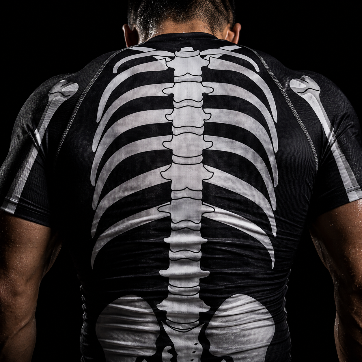 Skeleton Rashguard© Manga Curta | Camiseta Masculina de Compressão Slim Fit Sublimada | Jiu-Jitsu, No-Gi, Treino e Corrida | A Forja da Excelência | Preto