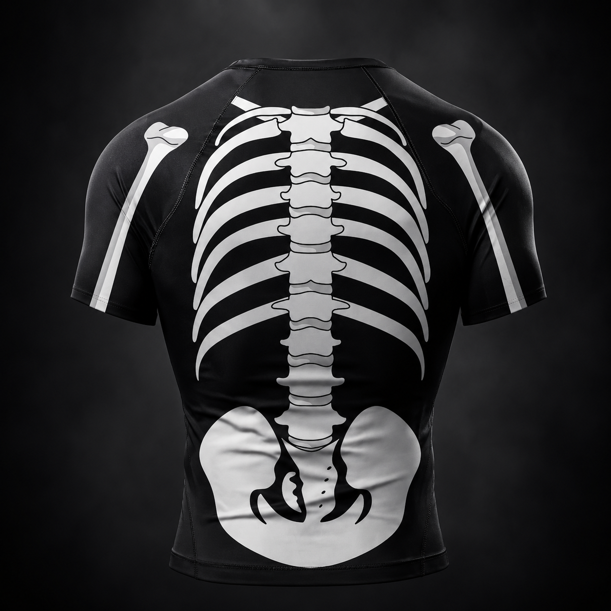 Skeleton Rashguard© Manga Curta | Camiseta Masculina de Compressão Slim Fit Sublimada | Jiu-Jitsu, No-Gi, Treino e Corrida | A Forja da Excelência | Preto