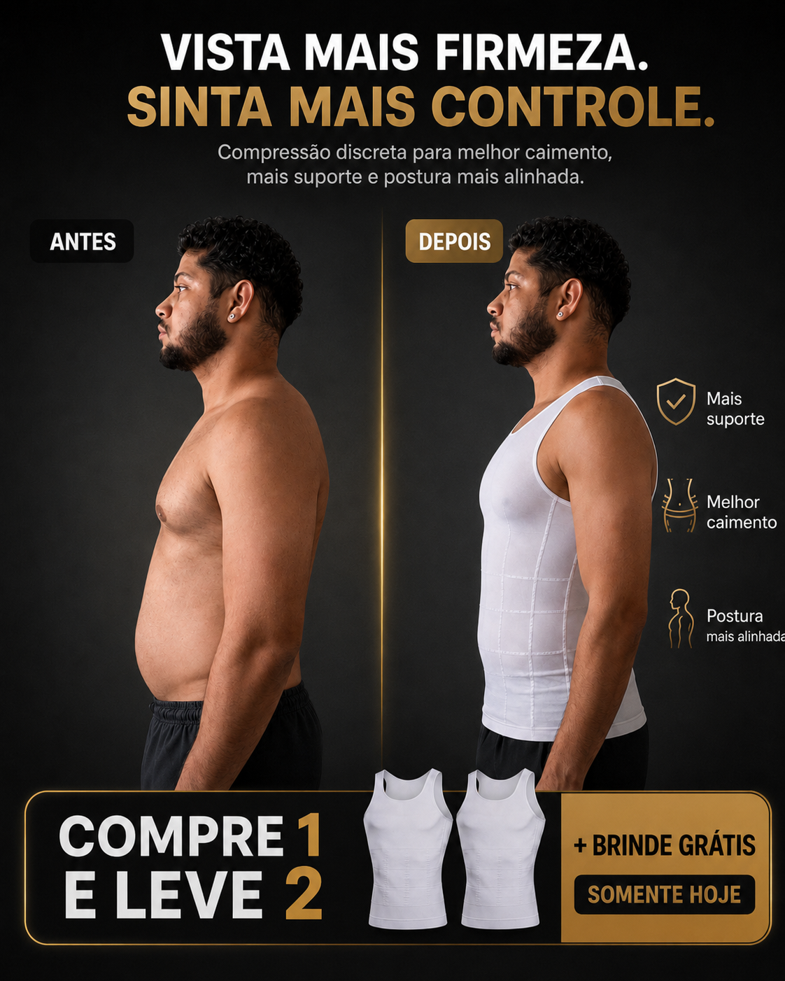 Regata de Compressão Modeladora Slimming Vest© - Comprime Abdômen e Corrige Postura [COMPRE 1 LEVE 2]