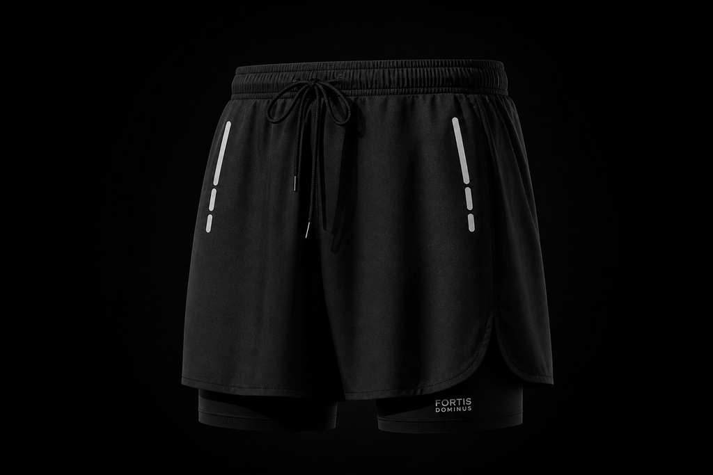 Forge Dual Pro© | Shorts Masculino 2 em 1 com Forro Interno de Compressão | A Forja da Excelência | Preto e Cinza