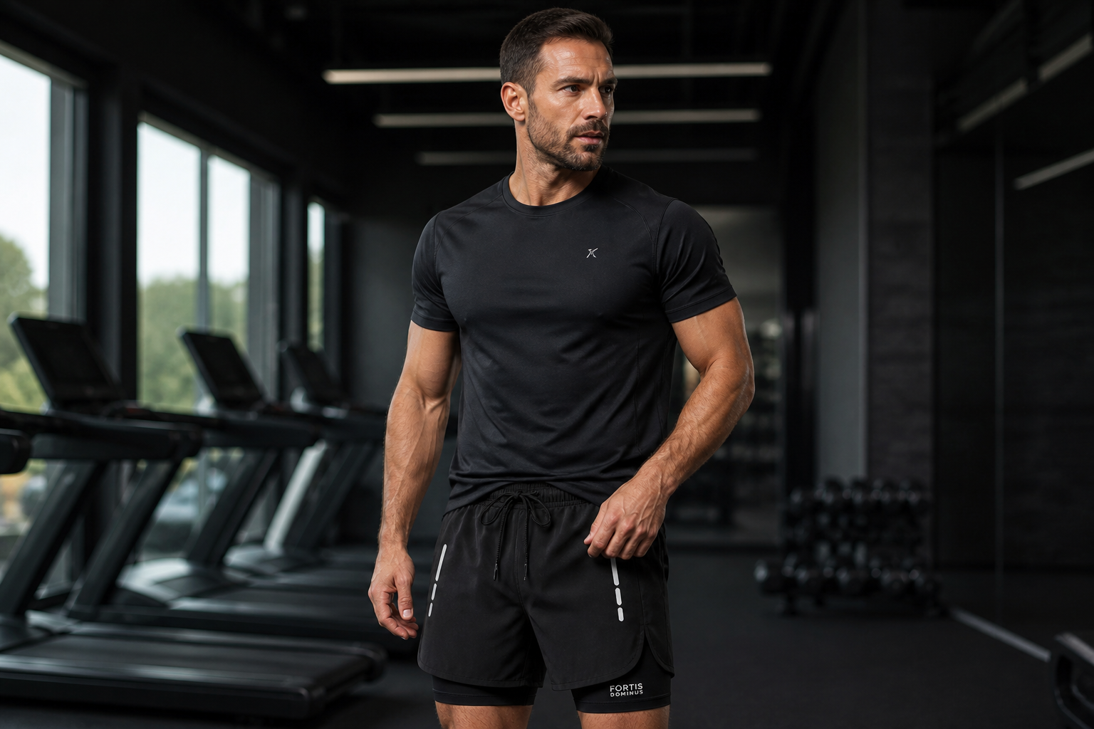 Forge Dual Pro© | Shorts Masculino 2 em 1 com Forro Interno de Compressão | A Forja da Excelência | Preto e Cinza