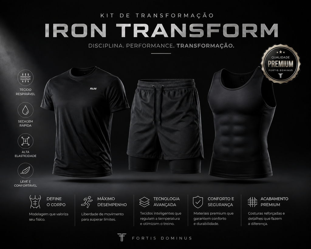 Kit Iron Transform - Fortis © - 3 Peças Dry Fit Alta Elasticidade - Frete Grátis
