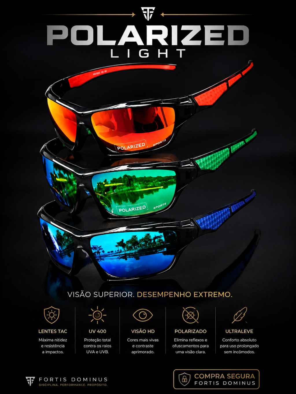 Óculos Shadow Pro - Fortis © - Polarizado Anti-Reflexo Visão HD - Leve 2 e Pague Menos + Brinde Exclusivo