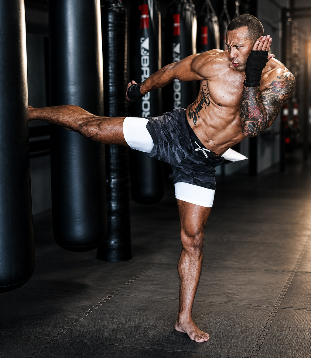 Forge Premium Tactical© | Shorts Masculino 2 em 1 Camuflado com Bolso para Celular | A Forja da Excelência | Preto