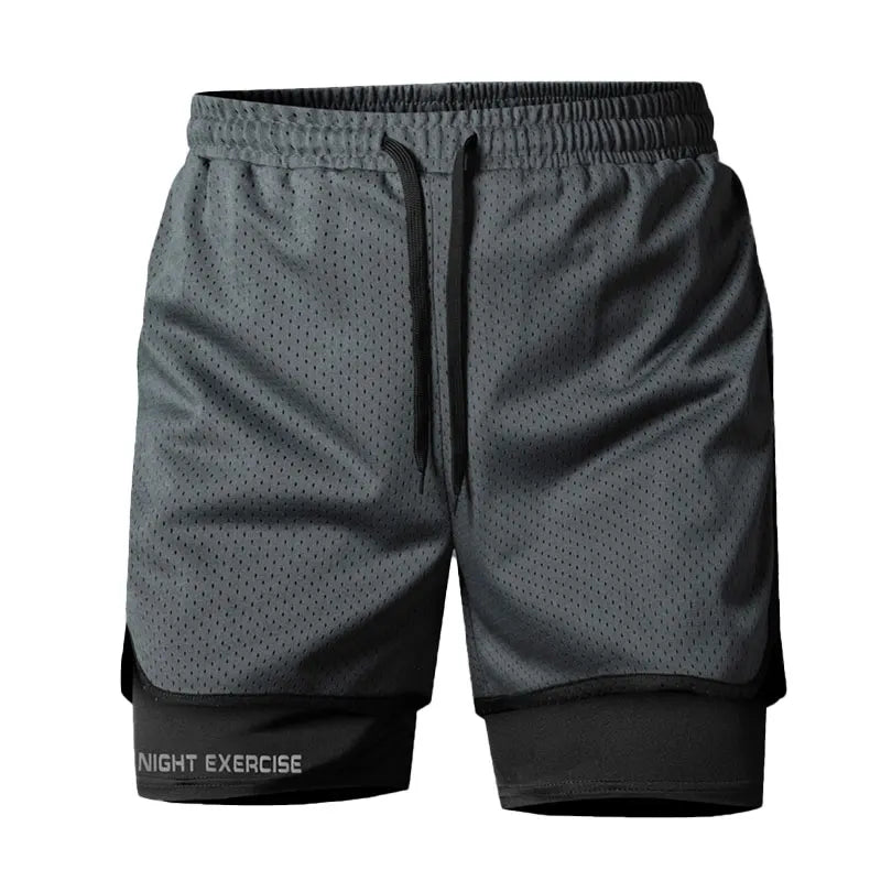 Airforce Dual Short© | Shorts Masculino 2 em 1 Leve Dry-Fit | Corrida, Treino e Musculação | A Forja da Excelência | Cinza, Azul-Marinho e Preto