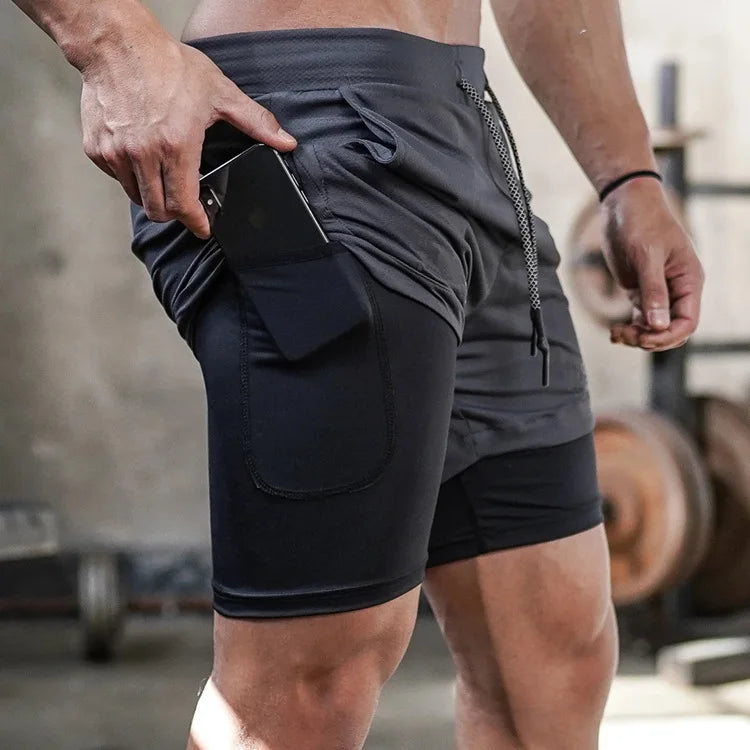 Forge Premium Tactical© | Shorts Masculino 2 em 1 Camuflado com Bolso para Celular | A Forja da Excelência | Preto