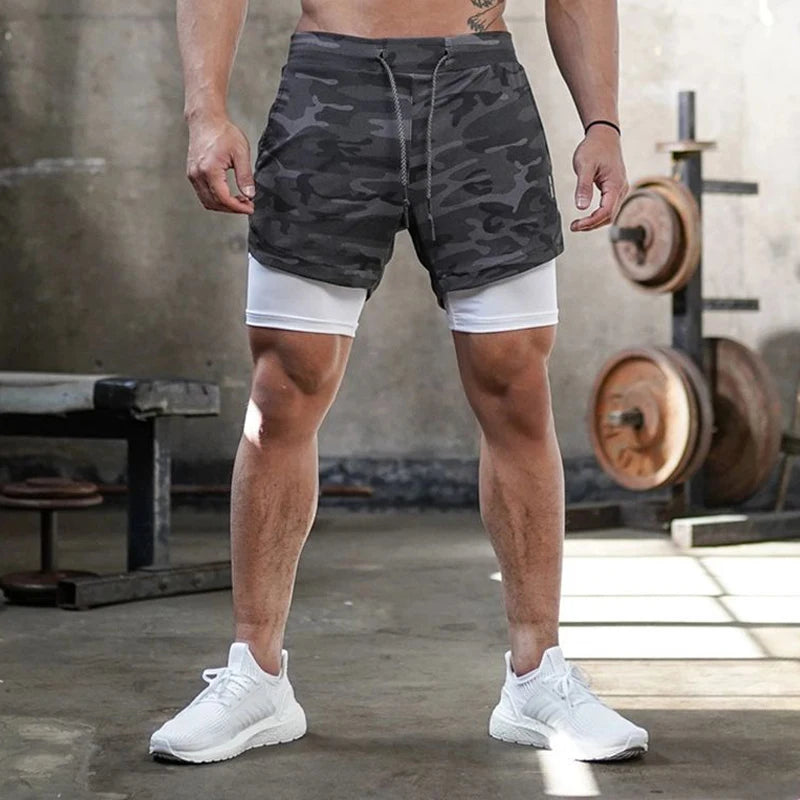 Forge Premium Tactical© | Shorts Masculino 2 em 1 Camuflado com Bolso para Celular | A Forja da Excelência | Preto