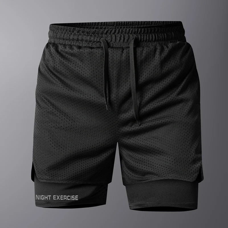 Airforce Dual Short© | Shorts Masculino 2 em 1 Leve Dry-Fit | Corrida, Treino e Musculação | A Forja da Excelência | Cinza, Azul-Marinho e Preto