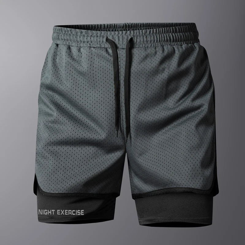 Airforce Dual Short© | Shorts Masculino 2 em 1 Leve Dry-Fit | Corrida, Treino e Musculação | A Forja da Excelência | Cinza, Azul-Marinho e Preto
