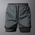 Airforce Dual Short© | Shorts Masculino 2 em 1 Leve Dry-Fit | Corrida, Treino e Musculação | A Forja da Excelência | Cinza, Azul-Marinho e Preto