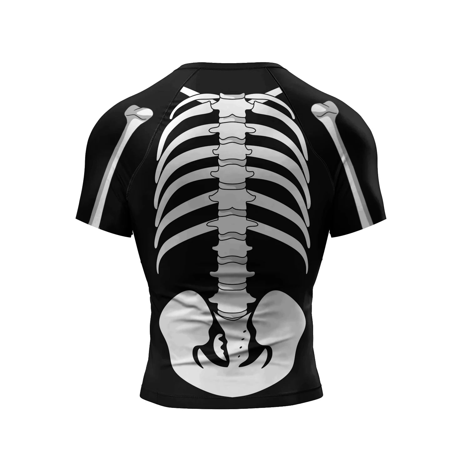 Skeleton Rashguard© Manga Curta | Camiseta Masculina de Compressão Slim Fit Sublimada | Jiu-Jitsu, No-Gi, Treino e Corrida | A Forja da Excelência | Preto