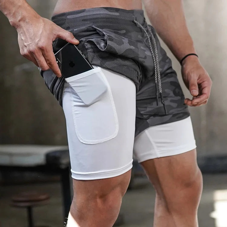 Forge Premium Tactical© | Shorts Masculino 2 em 1 Camuflado com Bolso para Celular | A Forja da Excelência | Preto