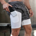 Forge Premium Tactical© | Shorts Masculino 2 em 1 Camuflado com Bolso para Celular | A Forja da Excelência | Preto