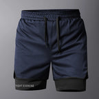 Airforce Dual Short© | Shorts Masculino 2 em 1 Leve Dry-Fit | Corrida, Treino e Musculação | A Forja da Excelência | Cinza, Azul-Marinho e Preto